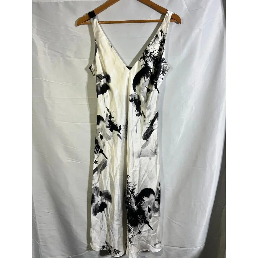 Josie Natori Black Floral Silk Slip Dress M Whimsigoth Grunge Fairycore Midi